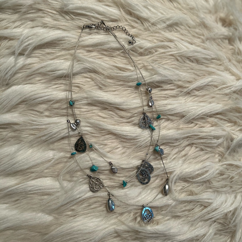 Silver & Turquoise Nylon Double Strand Necklace